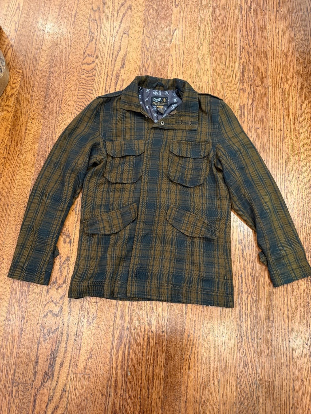 ONeill Maverick Series Brown Plaid Field Jacket Mens Small Skull Lining